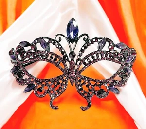 Purple Crystal Masquerade Mask, Masquerade Wedding Mask, Black Mask, Prom Mask - Picture 1 of 7