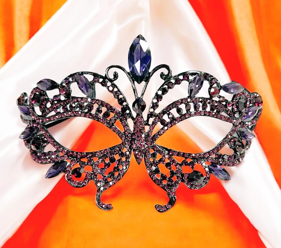Purple Crystal Masquerade Mask, Masquerade Wedding Mask, Black Mask, Prom Mask - Image 1 of 4