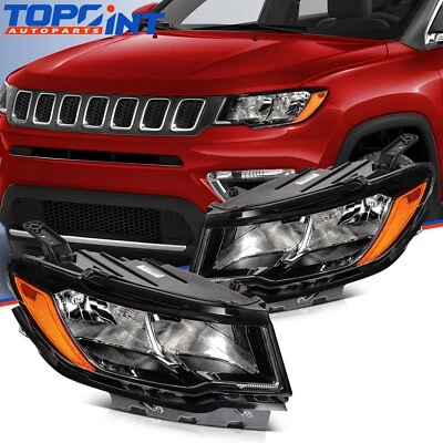 Pair Headlights Assembly For Jeep Compass 2.4L 2017-2021 Black Housing - Image 1 of 4