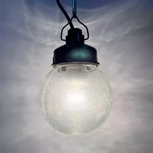 Soviet Industrial Pendant Hanging Jar Lamp Frosted Glass & Bakelite Fixture USSR - Picture 1 of 10