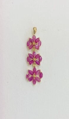 14k Solid Yellow Gold Dangle Pendant With Natural Marquee Ruby22Pieces (1.75GM) - Image 1 of 4