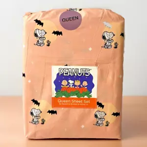 Halloween Peanuts Snoopy Woodstock Mumie Fledermäuse Mond Sterne Rosa Königin Laken Set - Bild 1 von 6
