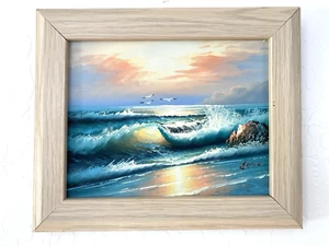 Vintage Original Küste Möwen Gemälde Bild Mini 10" x 12" gerahmt signiert - Bild 1 von 10