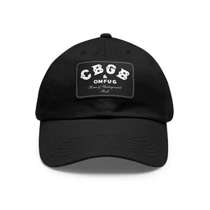 CBGB & Omfug Black Printed Adjustable Dad Hat with Leather Patch - Picture 1 of 3