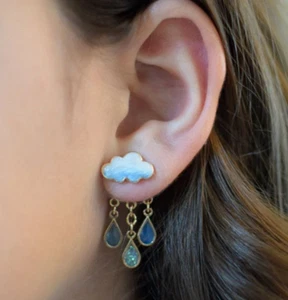 Rain Cloud Storm Enamel Rhinestone Crystal Stud Earrings, Cute Spring Summer - Picture 1 of 2