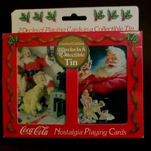 Coca-Cola Santa Nostalgia 2 Deck Playing Cards In Tin 1996 Limited Edition NEW - Picture 1 of 2