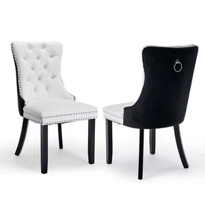 Velvet Dining Chairs Set of 2/4/6/8 Upholstered Chair w/ Wooden Sliver Gold Leg - Picture 1 of 239