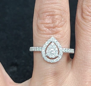 Deal !0.50CT Genuine Natural Cluster Diamond Engagement Pear Drop Ring 10K Gold - Picture 1 of 9