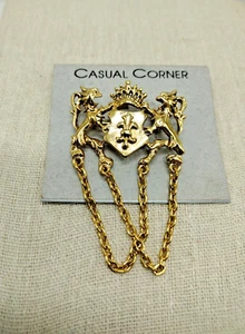 Vintage neu signiert lässig Eckwappen Krone Wappen Kette Anstecknadel Brosche goldfarben - Bild 1 von 6