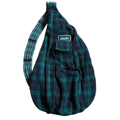 KAVU Plaid Rope Bag Sling Bag Hunter Green Black Cotton Flannel Crossbody Purse  - Image 1 of 4