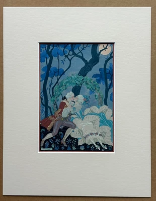 Original George Barbier 1928 Impressão Pochoir Colorida à Mão: "En Sourdine" (Silenciosamente) - Imagem 1 de 3