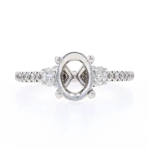 White Gold Semi-Mount Engagement Ring - 14k Three-Stone fits 8x6mm Oval - Picture 1 of 6