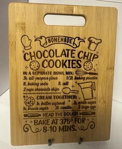 Chocolate Chip Cookie Recipe Laser Engraved Bamboo Cutting Board 12X9” 1/4” - Picture 1 of 4