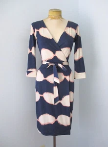 Diane Von Furstenberg New Julian Two Blue Pink Beige Linked Amoeba Wrap Dress 2 - Picture 1 of 9