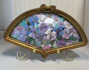 Vtg 1984 HOMCO 3250 Fan Shape GOLD Hollywood Regency Picture FRAME Forget Me Not - Picture 1 of 15