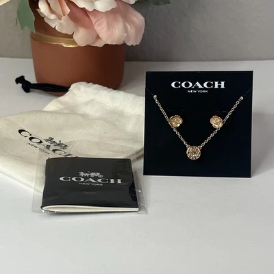 全新蔻驰开放式圆形项链和茶玫瑰耳钉耳环套装 — 第 1/4 张图片