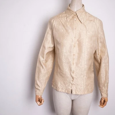 GOSSL Womens Jacquard Silk Paisley Beige Long Sleeve GÖSSL Pattern Shirt... - Image 1 of 4
