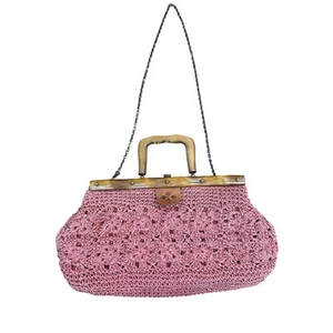 Patricia Nash Carmen Salmon Crochet Wood Leather Shoulder Chain Satchel Handbag - Picture 1 of 7