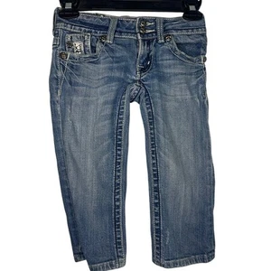 Miss Me Cuff Capri Denim Jeans Girls Size 8 Blingy Rodeo Cowgirl Western Blue - Picture 1 of 6
