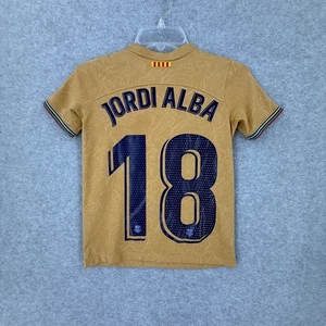 Nike FC Barcelona Jordi Alba #18 Soccer Jersey Youth Small Away Gold Blue Crest - Picture 1 of 16