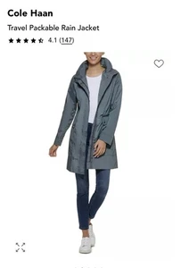 Cole Haan Full Zip Rain Jacket Coat  Womens Large  Hooded Packable Gunmetal - Picture 1 of 8