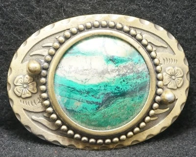 XA01106 INCREÍBLE HEBILLA DE CINTURÓN UNISEX VINTAGE AÑOS 70 **PIEDRA VERDE** OBRA DE ARTE MODA Foto 1 de 2