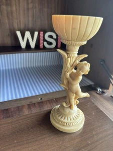Vintage Cherub Resin Figurine Candle Holder 1960s Flower Stand - Picture 1 of 11