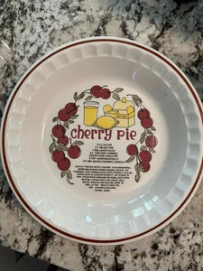 Vintage Hankook Korea Ceramic Deep Dish Cherry Pie Plate With Printed Recipe - Picture 1 of 2