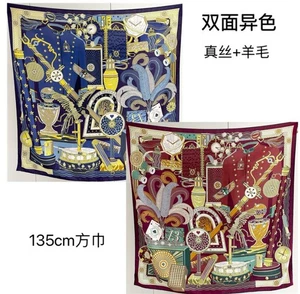 2 Gesicht blau rot großes Halstuch 70 % Kaschmir 30 % Seide Schal Damen Quadrat Schal 53" - Bild 1 von 5