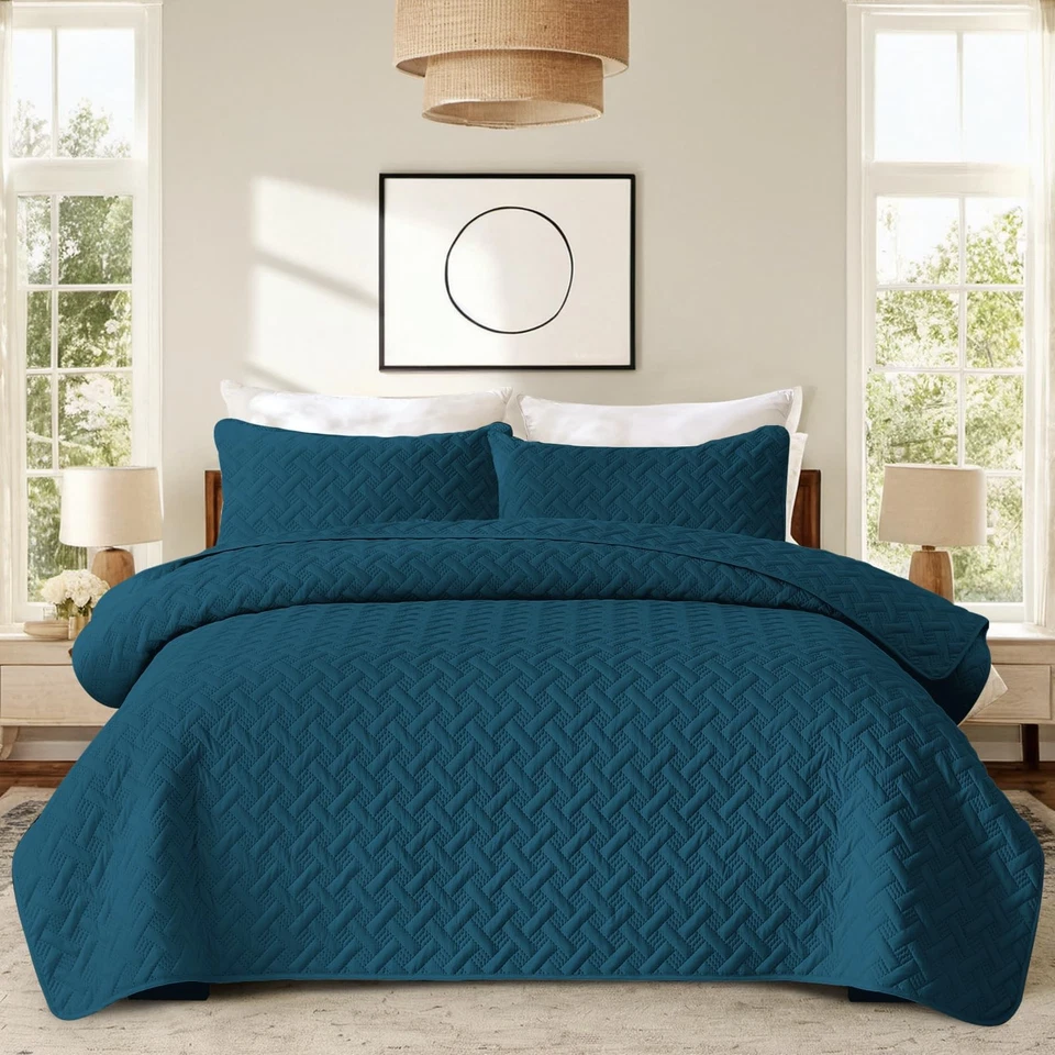 Conjunto de Colcha Tamanho Twin Azul Marinho Leve Macia Boho Conjunto de Cama para Todos os Seaso... - Imagem 1 de 4