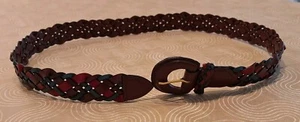 Colorful Braided Belt - Genuine Leather - Women's Red/green/brown - Picture 1 of 7