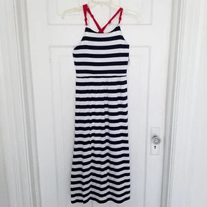 The Childrens Place Maxi Dress Red Blue White Striped 4th Of July Cotton L 10-12 - Picture 1 of 9
