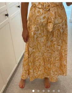 Kivari Cleo Paisley Linen Belted Tiered skirt size 12 - Picture 1 of 12