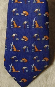 Hermes Silk Neck Tie Animal Pattern Fox Blue No Box Used. - Picture 1 of 5