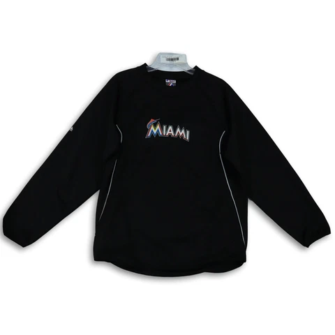 Majestic Mens Black Miami Marlins Baseball-MLB Pullover Sweater Size Medium Cover
