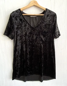Spring & Mercer Velvet Legging Tee Black Soft Velvet Tunic Top Pocket Size L - Picture 1 of 3