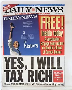 Obama DAILY NEWS Sunday Nov. 9 08 Collector's Sold Out Issue & 32 Pull Out FREE - Bild 1 von 10