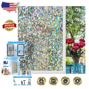 Privacy Window Film - Decorative Rainbow Clings with UV Block, 35.4 x 157.4 Inch - Picture 1 of 8
