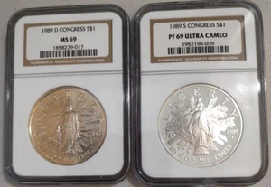 1989-S & D Congress Silver Dollar Modern Commemorative Set $1 NGC69 - Picture 1 of 2