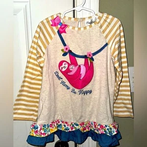 Rare Editions Vintage Girls Long Sleeve Top “Don’t Hurry, Be Happy” Size 6 Sloth - Picture 1 of 5