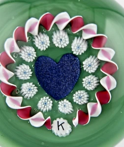 Charles Kaziun Jr. Glittery Blue Heart With Millefiori Garland and Ribbon Twist - Picture 1 of 5