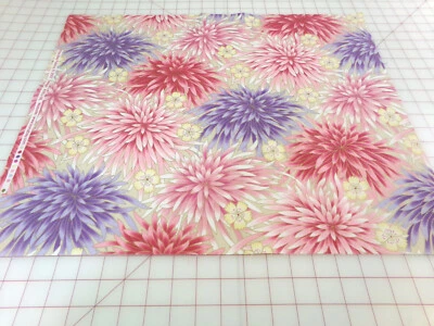 Kona Bay Fabric 2007 Pink & Purple Flower print KIKU-06. Approx. 18x21. F25-141 - Image 1 of 4