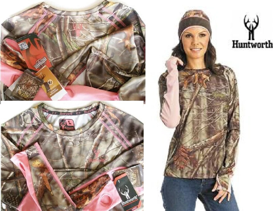 ❤️ L Women HUNTWORTH Camo Pink LONG SLEEVE TOP Shirt w/Thumb Holes Scent Control - Image 1 of 1