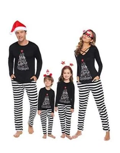Matching Family Pajamas Set Striped Christmas Pajamas 4-5T Kids Black - Picture 1 of 7