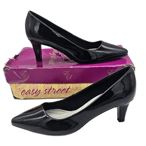 Easy Street Womens Pointe Pump Patent Pointed Toe Slip-On Mid Heels Black 8 N - Picture 1 of 13