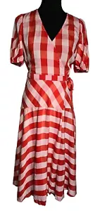 Vestido envolvente midi a cuadros rojo blanco Loft nuevo con etiquetas talla 2 - Imagen 1 de 11