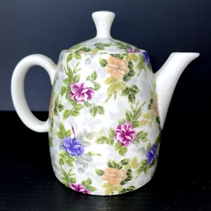 Vintage Italian Small Chintz Tea Pot Hibiscus Fine Bone China Ceramica Pozzi - Bild 1 von 8