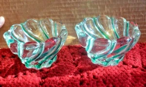 2 Clear and Green Swirl Glass Bowls 4-1/8" (Possible Mikasa - Not sure) - Picture 1 of 3