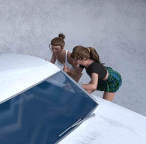 V023 "2 Frauen für 1 am Auto"  - ca.10 cm  1:18 - unbemalt - Bild 1 von 5