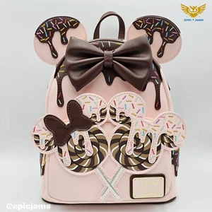 Mini zaino Loungefly Disney Minnie Mouse cioccolato spruzzato orecchie lecca lecca NUOVO - Foto 1 di 9